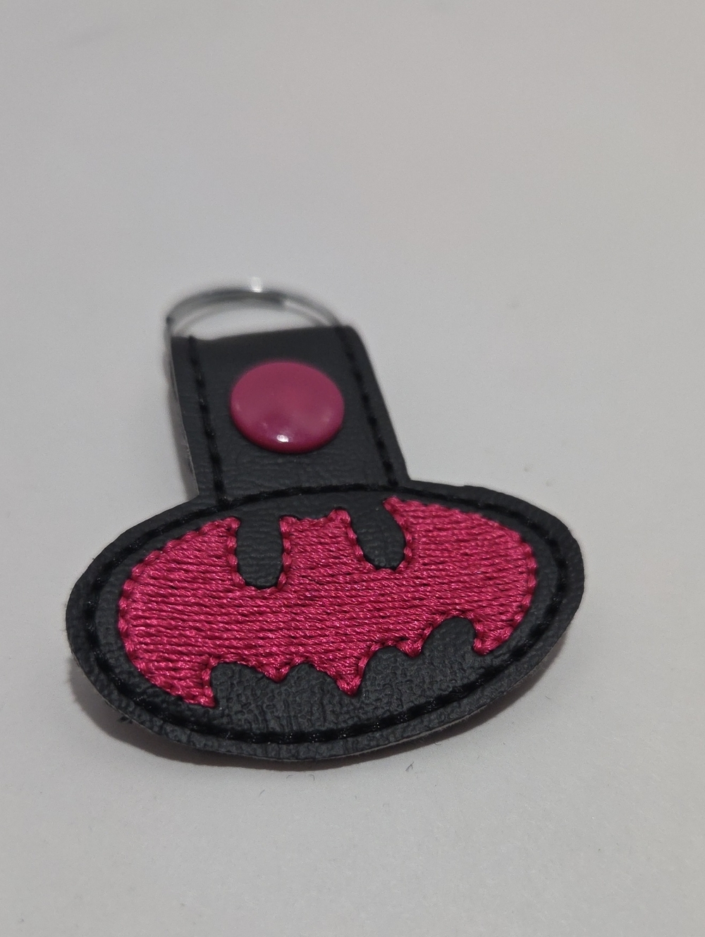 Pink Embroidered Bat Logo Keychain